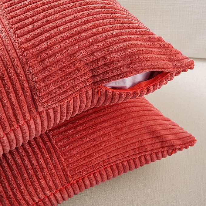 Fancy Homi 2 Packs Red Decorative Throw Pillow Covers 18x18 Inch for Living Room Couch Bed Sofa, Rustic Boho Farmhouse Home Decor, Soft Corss Corduroy Patchwork Textured Square Cushion Case 45x45 cm