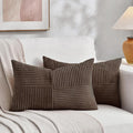 Fancy Homi 2 Packs Dark Brown Long Lumbar Decorative Throw Pillow Covers 12x24 Inch for Couch Bed Sofa, Rustic Farmhouse Boho Home Decor, Soft Striped Corduroy Rectangle Accent Cushion Case 30x60 cm