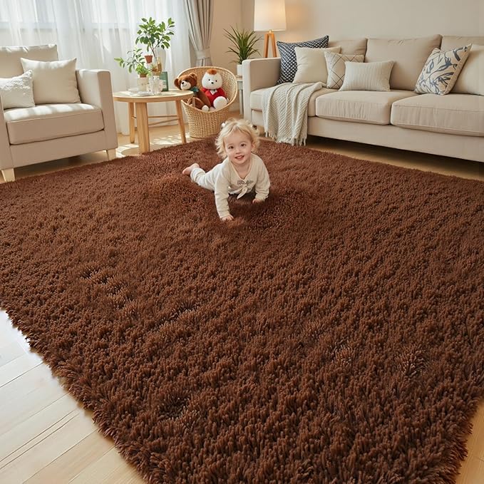 8x10 Area Rugs for Living Room Bedroom, Large Area Rug Shaggy Carpet Soft Plush Furry Bedside Rug, Rugs for Home Decor (Coffee, 8 x 10)