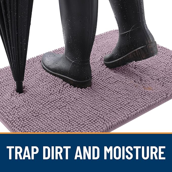 OLANLY Dog Door Mat for Muddy Paws 30x20, Absorbs Moisture and Dirt, Absorbent Non-Slip Washable Doormat, Quick Dry Chenille Mud Mat for Dogs, Entry Indoor Entryway Carpet for Inside Floor, Deep Plum