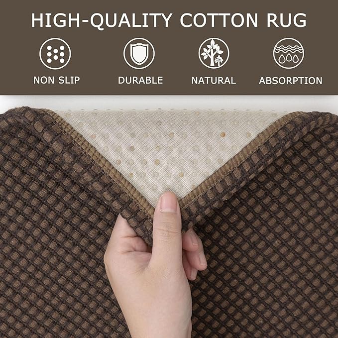 KOZYFLY Indoor Door Mat 2x3 ft Small Area Rugs Washable Front Door Mat Non Slip Rubber Backed Entryway Rug Cotton Entrance Doormat for Front Porch Bathroom Kitchen Bedroom, Reddish Brown/Coffee
