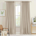 RYB HOME Semi Sheer Curtains 84 inches 2 Panels Set, Faux Linen Texture Light Filtering Airy Half Privacy Gauze Curtain Cortina for Home Office Farmhouse, W 52 x L 84, Taupe