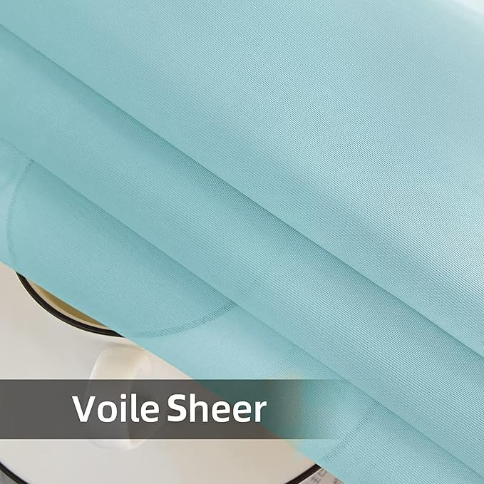 youleyar Solid Sheer Rod Pocket Curtain Voile Draperies 2 Panels White Beige Black Grey Ivory 52 Inch Width 108 Inch Long 1 Pair for Kitchen Bedroom Children Living Room Yard (Sky Blue,52Wｘ108L)