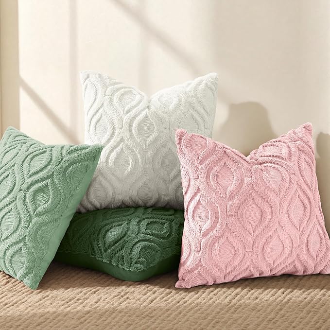 decorUhome Throw Pillow Covers 26x26 Inch Set of 2, Soft Plush Faux Wool Sage Green Solid Couch Pillow Covers, Accent Euro Sham Farmhouse Neutral Square Pillow Cases for Sofa Bed Living Room