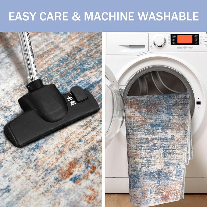IOHOUZE Abstract Runner Rug 3x20 Ft Extra Long Washable Runners for Hallways, Non Slip Kitchen Runner Printed Faux Wool Entryway Runner Indoor, Modern Abstract Floor Carpet for Hall Stair, Blue Rust
