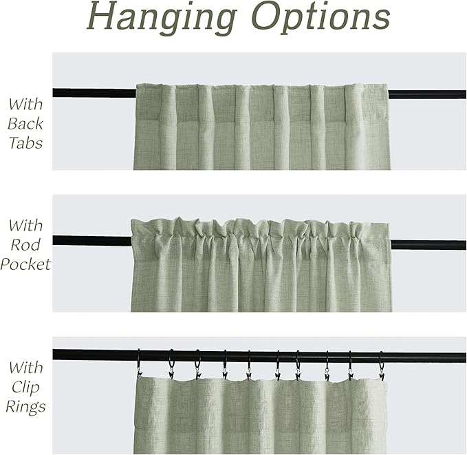RYB HOME Linen Sheer Curtains and Drapes for Living Room and Dining Room 102 inches Length, Breathable Back Tab/Rod Pocket Semi Sheer Curtains, Sage Green, W 52 x L 102 inches, 2 Panels Set