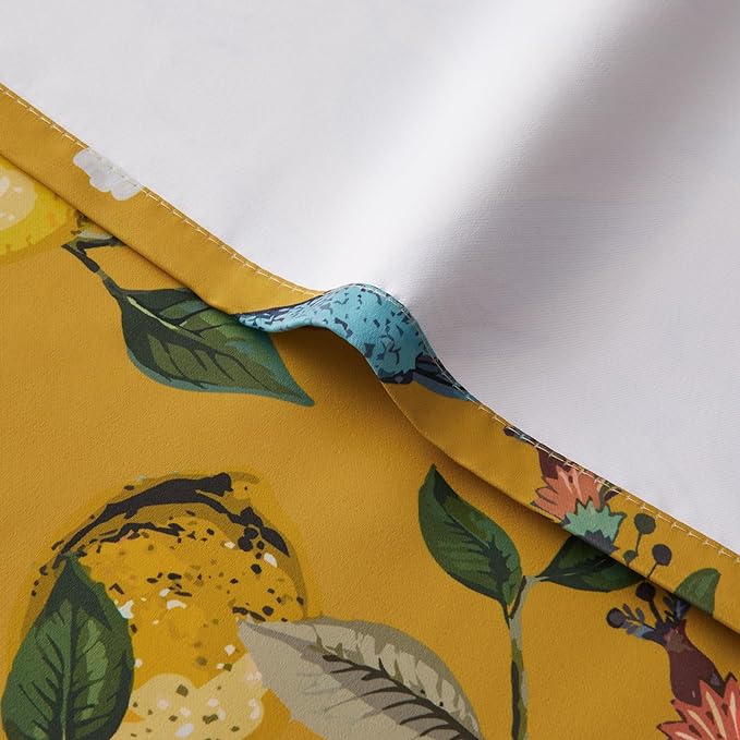 Topfinel 90 Inches Long Curtains & Drapes 2 Panels, Unique Nature Luxury Elegant Colorful Dark Floral Hummingbird Patterned Rustic Mustard Yellow Grommet Drapes for Classroom Room Office Closet 52x90