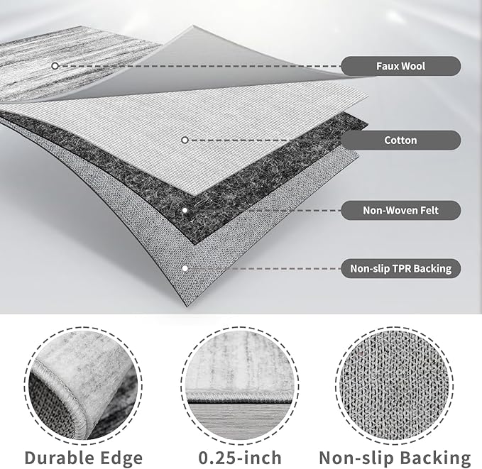 2'6''x10' Washable Runner Rugs for Hallway: Easy-to-Clean Abstract Runners for Entryway Bedroom - Stain and Water Resistant Rugs with Non-Slip Backing - Soft Low-Pile Carpet Grey