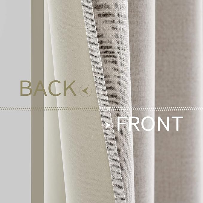 MIULEE 100% Blackout Linen Textured Curtains for Bedroom Solid Thermal Insulated Ivory Grommet Room Darkening Curtains & Drapes Luxury Decor for Living Room Nursery 52 x 108 Inch (2 Panels)