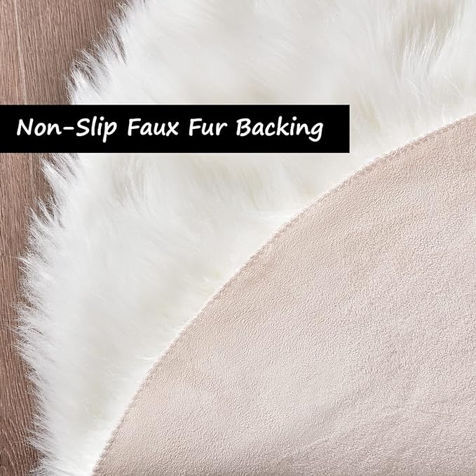 Goolela White Round Area Rug 6ft Fluffy Fuzzy Circle Sheepskin Rug for Bedroom Living Room Faux Fur Furry Carpet Luxury Plush Washable