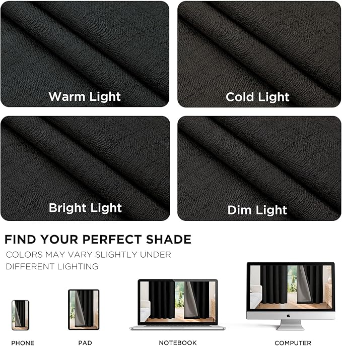 Joydeco Blackout Curtains for Bedroom - 100% Light Blocking 2 Panels Set Black Drapes 66" W x 96" L, Thermal Insulated Room Darkening Curtains, Linen Textured for Living Room, Rod Pocket & Back Tabs