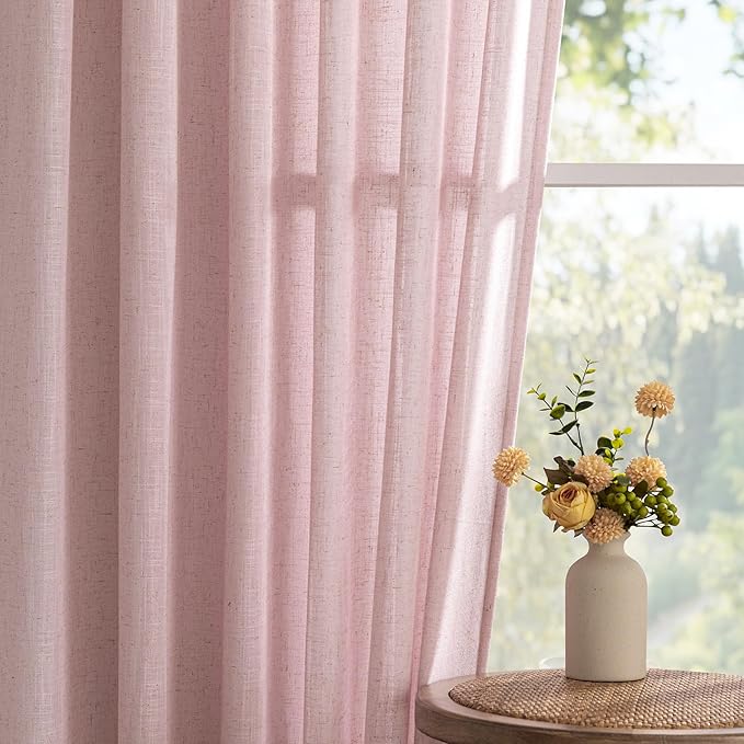 MYSKY HOME Pink Curtains for Girls Bedroom Living Room Semi Sheer Light Filtering Nursery Window Drapes, 90 Inches Length Soft Modern Decor Country Style Back Tab, 50" x 90", Light Pink, 2 Panels
