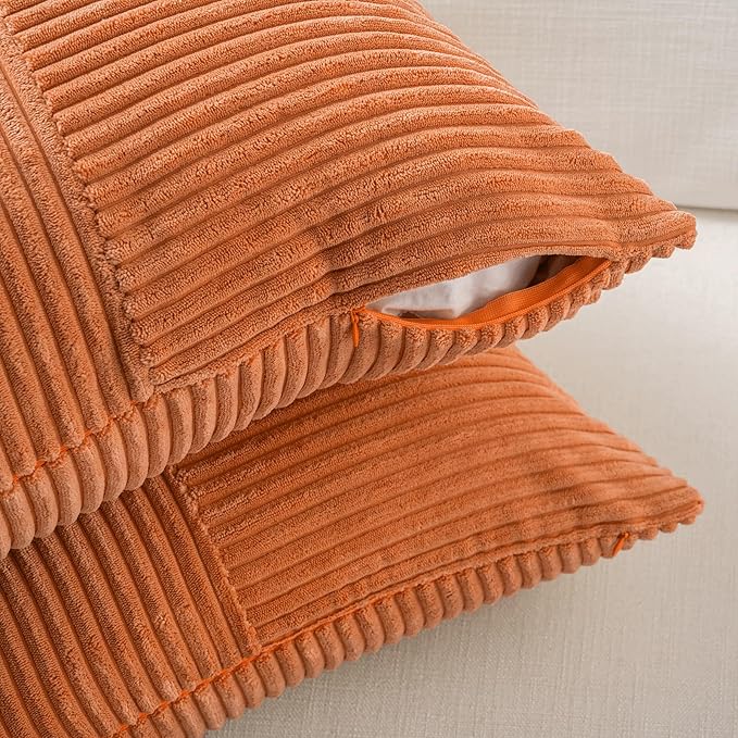 Fancy Homi 2 Packs Burnt Orange Decorative Throw Pillow Covers 22x22 Inch for Living Room Couch Bed, Rustic Farmhouse Boho Home Decor, Soft Corss Corduroy Patchwork Accent Square Cushion Case 55x55 cm