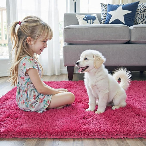 3x5 Rug, Bedside Preppy Dorm Area Rug, College Essentials Small Carpets for Bedroom, Anti Slip Living Room Rugs Home Decor (Hot Pink, 3 x 5)