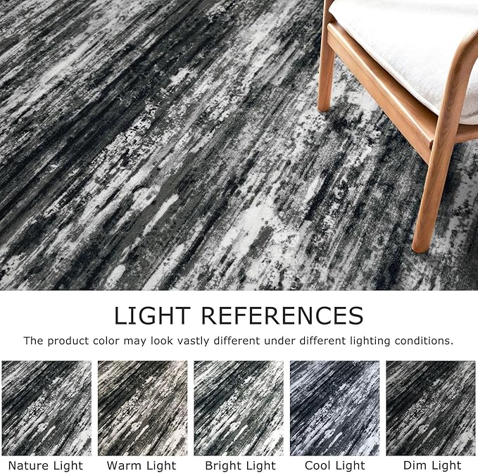 KOZYFLY Modern Abstract Washable Rug Runner 2.6x14 Hallway Rug Runner Non-Slip Soft Kitchen Runner Rugs, Black Grey Striped Carpet for Entryway Bathroom Laundry Room Foyer
