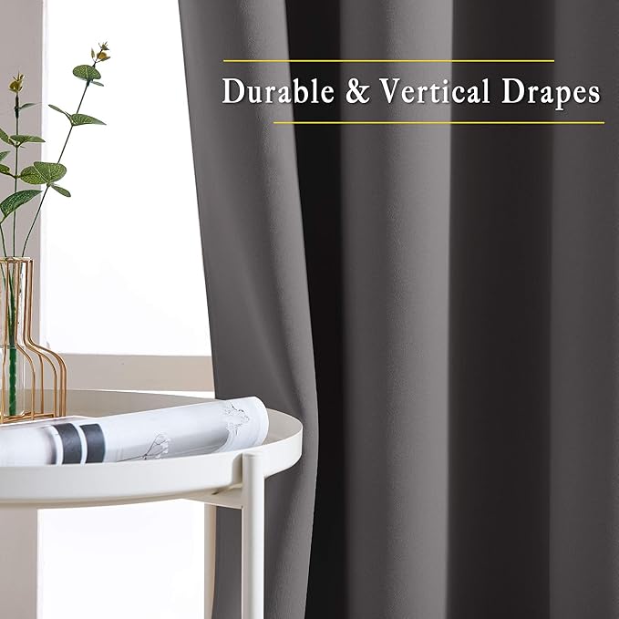 NICETOWN Grey Blackout Curtains 63 inch Length for Bedroom, Grommet Top Room Darkening Thermal Window Treatments Solid Vertical Drapes for Living Room, 2 Panels, W40 x L63