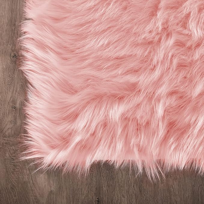 Latepis 3x5 Faux Fur Sheepskin Rug for Living Room, Fuzzy Rugs for Teen Girls Bedroom, Dorm, Luxury Room Decor, Pink Fur Rugs, Rectangle