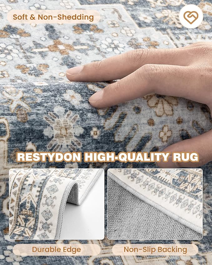 Kitchen Runner Rug Non Slip Washable 2.5x8, Soft Low Pile Entryway Rug Runners for Hallways,Carpet Runner for Living Room,Kitchen, Laundry, Bathroom(Blue/Beige,2.5'x8')