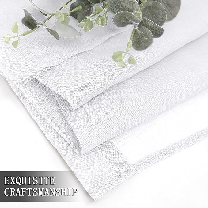 Tollpiz Short Sheer Curtains Living Room Linen Textured Curtain Sheers Light Filtering Voile Rod Pocket Curtains for Bedroom, 38 x 45 inches Long, White, Set of 2 Panels