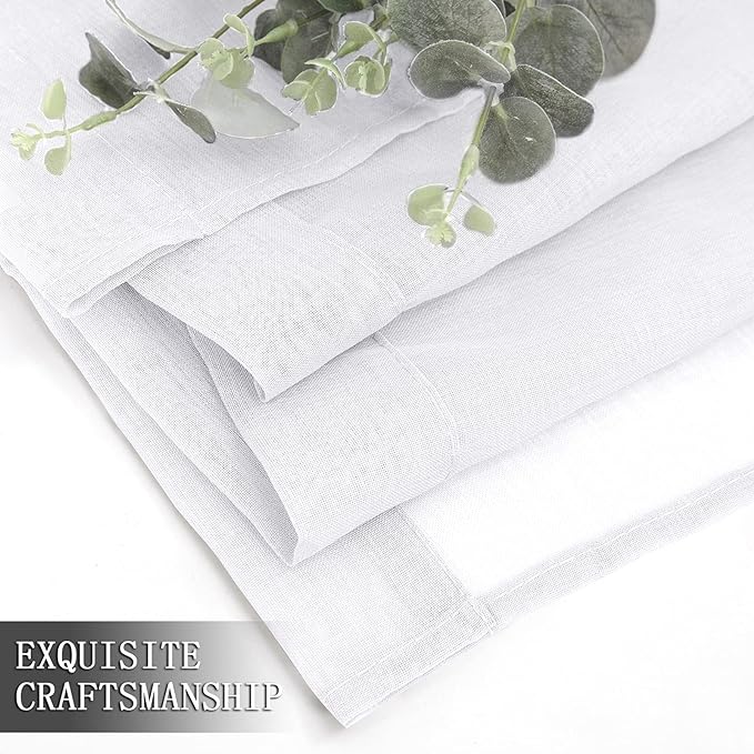 Tollpiz Sheer Tier Curtain Linen Textured Half Kitchen Curtains Sheer Light Filtering Rod Pocket Voile Small Curtains for Bathroom, 25 x 36 inches Long, White, Set of 2 Panels