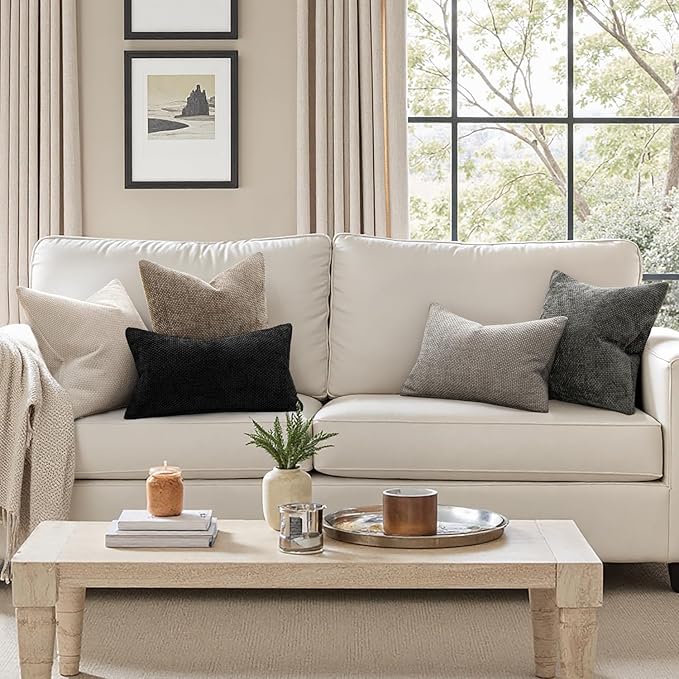 MIULEE Pack of 2 Couch Throw Pillow Covers 18x18 Inch Black Modern Boho Accent Decorative Pillow Covers Soft Chenille Farmhouse Cushion Covers for Home Decor Bed Sofa Living Room