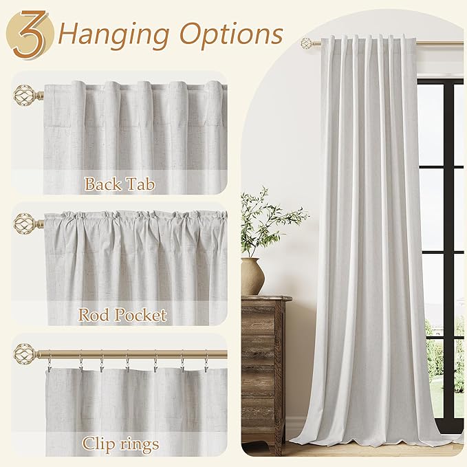 Guken Natural Extra Long 100% Blackout Curtains 132 Inch Length 2 Panels Set Back Tab Thermal Insulated Black Out Tall Windows Drapes for High Ceiling Living Room Bedroom, 52" W x 132" L