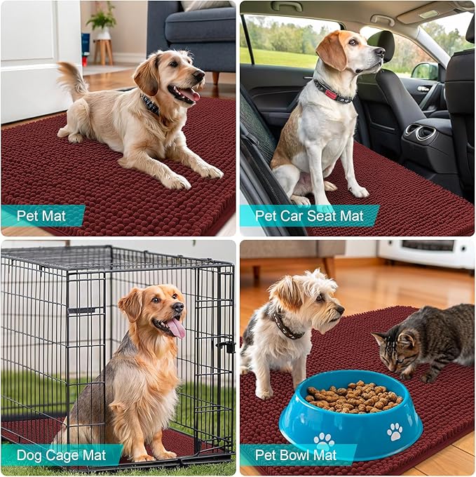 OLANLY Dog Door Mat for Muddy Paws 59x20, Absorbs Moisture and Dirt, Absorbent Non-Slip Washable Doormat, Quick Dry Chenille Mud Mat, Entry Indoor Entryway Carpet for Inside Floor, Caramel Russet