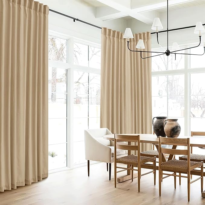 RYB HOME Camel Linen Sheer Curtains 95 inches Length, Aesthetic Light Filtering Airy Half Privacy Gauze Curtain Cortina for Home Office Farmhouse, W 52 x L 84, 2 Pieces