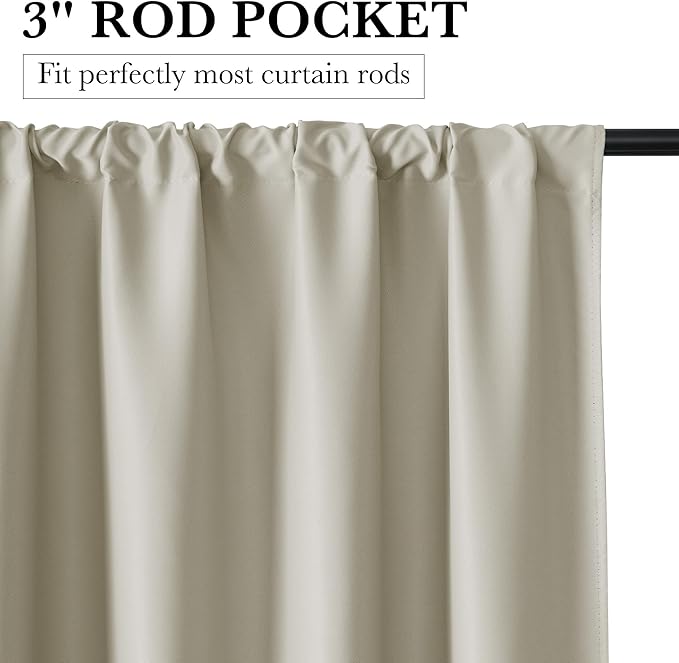 RYB HOME 100% Blackout Basement Curtains 36 inches Long, Heat & UV Blocking Total Room Darkening Noise Reducing Curtains for Bathroom RV Campers, Natural, 2 Panels Set