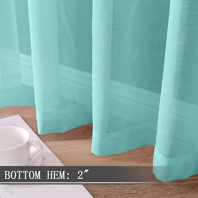 Tollpiz Sheer Curtain Linen Textured Bedroom Curtains Sheer Light Filtering Rod Pocket Voile Curtain for Living Room, 54 x 95 inches Long, Crystal Blue, Set of 2 Panels