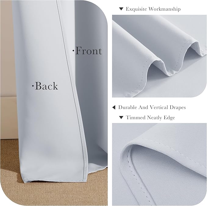 PONY DANCE Grayish White Curtains - Room Darkening Window Drapes for Kitchen/Bedroom with Back Tab/Rod Pocket Top Home Decoration, 42 Inches Wide by 54 Inches Long, 2 PCs