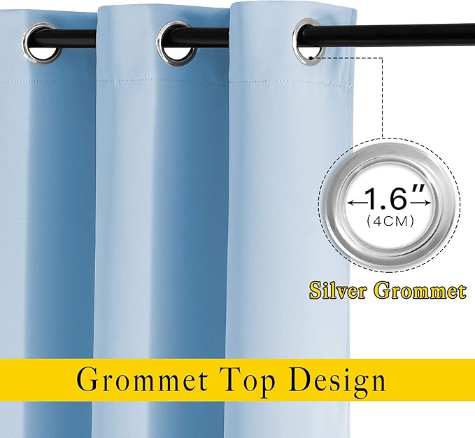 NICETOWN Patio Blackout Curtain Panels - Thermal Insulated Grommet Blackout Drapes Light Blinds Room Darkening Window Treatments for Villa/Cottage (2 Panels, W80 x L95, Blue)