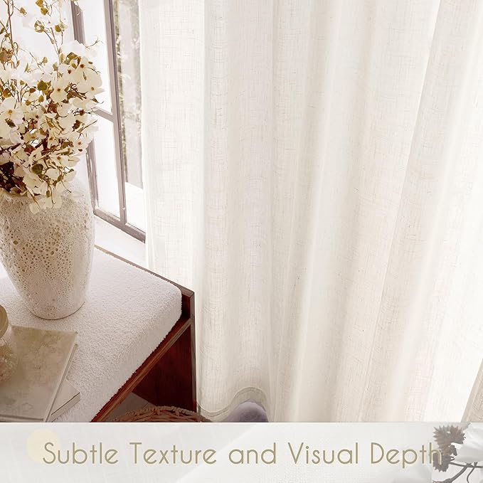Extra Long 144 inch Curtains Linen Blend for Living Room Back Tab Neutral Rustic Farmhouse Light Filtering Semi Sheer Linen Drapes 144 inch Ceiling to Floor For Large Window Villa Hallway Ivory 12 FT