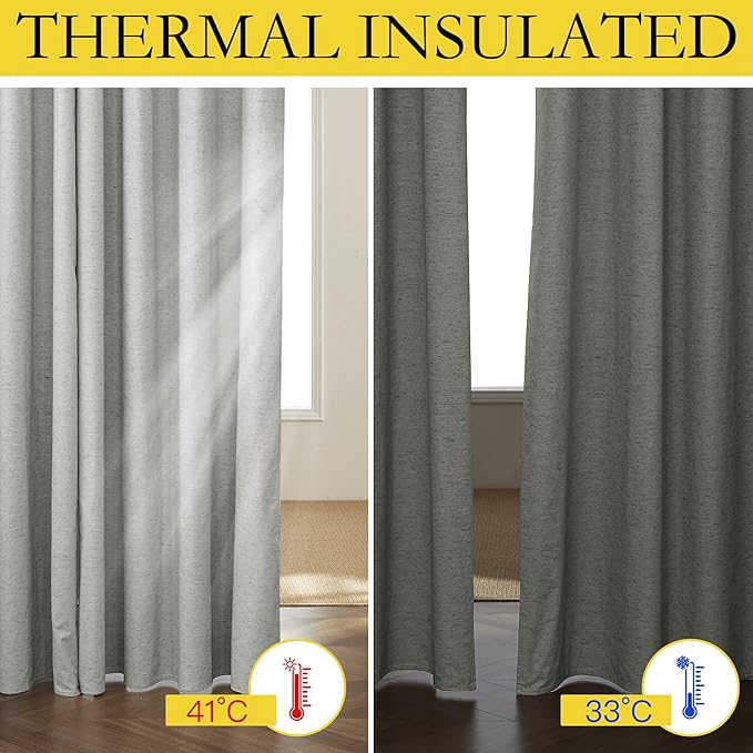 NICETOWN Grey Noise and Lights Block Out Curtains, 2 Panels, 42-inch W by 72-inch L, Thermal Insulated 100% Blackout 2-Layer Lined Drapes, Noise Cancellation Window Draperies for Dining Room