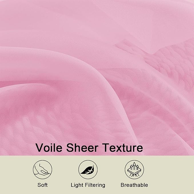 Pink Sheer Curtain for Bedroom Living Room 78 Inches Long 2 Panels Set, Solid Soft Airy Light Filtering Sheer Window Curtains, Modern Rod Pocket Door Curtain, Pink, 42" Wx78 L Inches