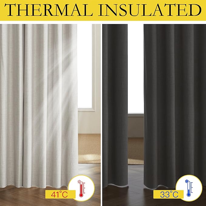 NICETOWN Snowbound Vintage Linen 100% Blackout Curtains for Classroom, Thermal Insulated Curtains 72" Long, Noise Reducing Window Treatment Drapes for Gym Room, 42" Wide Per Panel, Set of 2