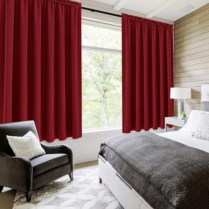 DWCN Burgund Short Blackout Curtains for Bedroom/Kitchen, Thermal Insulated Energy Saving Room Darkening Curtains for Living Room (W60 x L36 inch, Set of 2 Panels, Top of Rod Pocket)