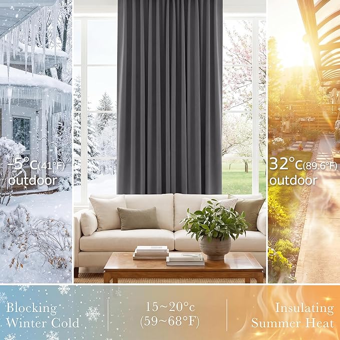 PONY DANCE Short Curtains Half Window Curtains for Bedroom, Privacy Blackout Energy Saving Drapes for Living Room Bathroom Shades, Wide 34 x Long 30 inches per Panel, Grey, 2 Pcs