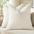 decorUhome Summer Cream White Chenille Throw Pillow Covers 16x16 Set of 2 Textured Soft Cozy Slubby Couch Pillow Covers Modern Farmhouse Boho Decorative Pillow Cases for Bed Sofa Living Room