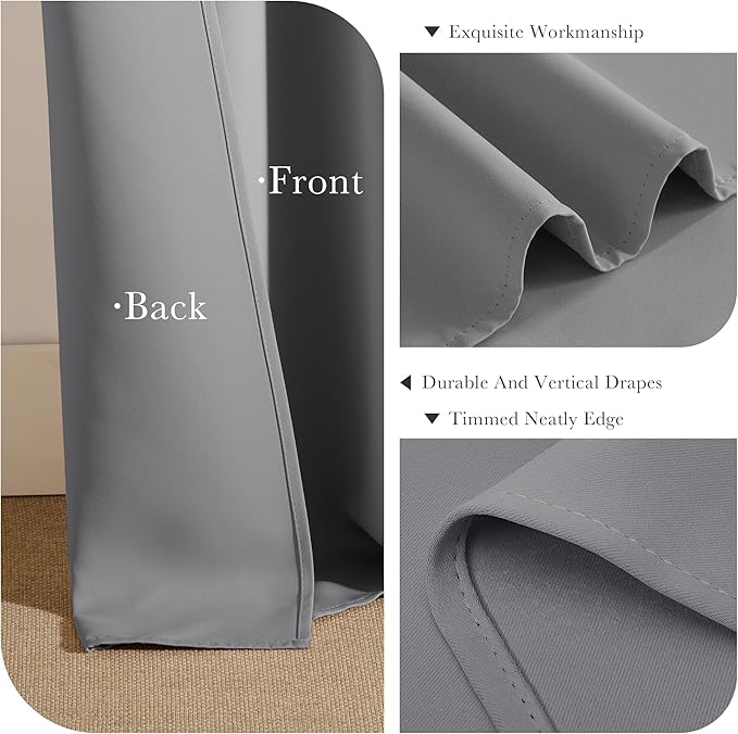 PONY DANCE Curtains 45 Inches Long - Light Block Drapes with Back Tabs & Rod Pocket Top Window Treatments Panels for Decoration, 52 x 45 Inches, Silver Grey, 2 PCs