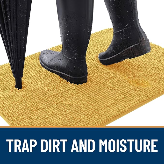 OLANLY Dog Door Mat for Muddy Paws 32x20, Absorbs Moisture and Dirt, Absorbent Non-Slip Washable Doormat, Quick Dry Chenille Mud Mat for Dogs, Entry Indoor Entryway Carpet for Inside Floor, Yellow