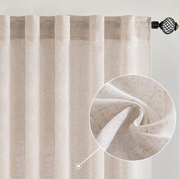 MIULEE Natural White Linen Curtains 90 Inch Length 2 Panels for Bedroom Living Room, Soft Thick Linen Textured Window Drapes Semi Sheer Light Filtering Back Tab Rod Pocket Burlap Look Decor, W37xL90