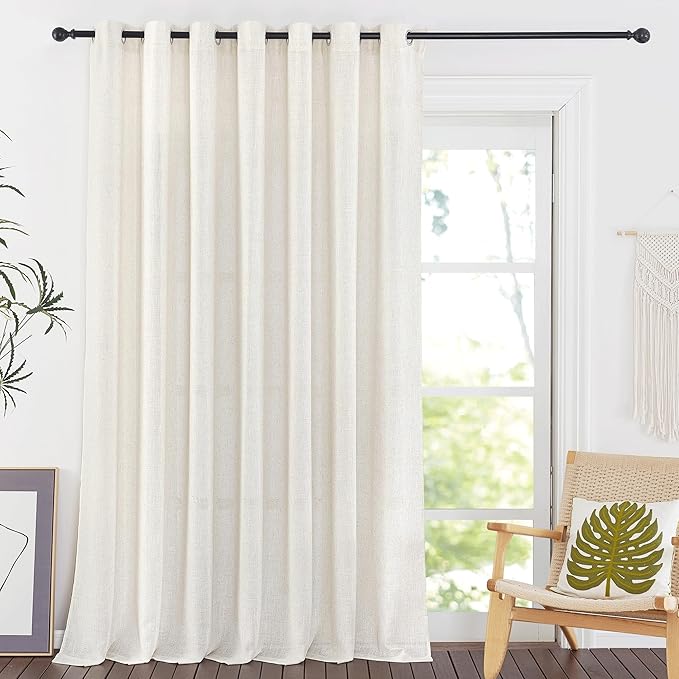 NICETOWN Patio 100 Inch Curtains for Sliding Door Linen Textured, Grommet Semi Sheer Linen Blend Window Treatment Privacy Assured with Light Penetration for Room Divider/Bedroom, W100 x L108, 1 Panel