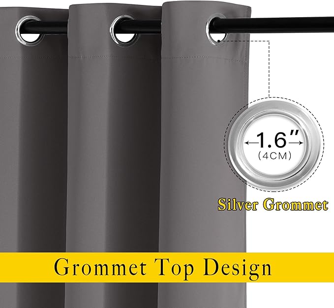 NICETOWN Grey Bedroom Curtains Blackout 96 inches Long, Grommet Energy Saving Thermal Drapes Room Darkening Sound Dampening Window Treatments for Living Room, W52 x L96, 2 Panels
