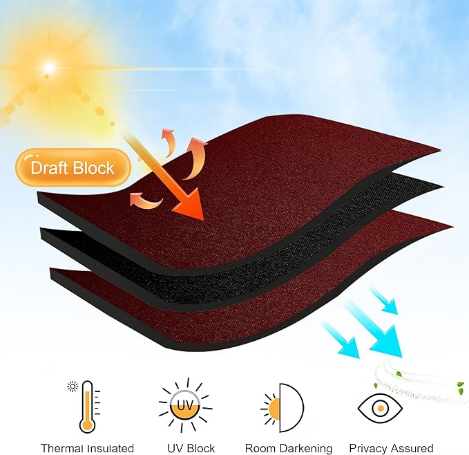 RYB HOME RV Curtains for Camper Windows, Mini Small Thermal Insulated Sunlight Heat Blocking Blackout Privacy Portable Curtains for Travel Trailer, Width 34 by Length 24, Burgundy Red, 2 Panels