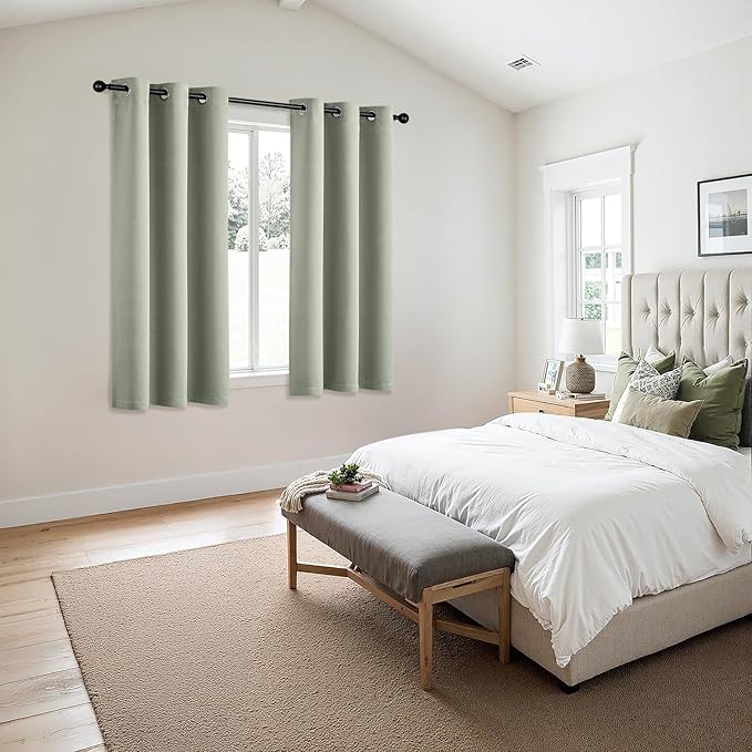 MIULEE Sage Green Blackout Curtains - Thermal Insulated Bedroom Curtains Room Darkening Drapes for Living Room Kitchen Grommet Top Light Blocking Window Treatment, 40 x 48 Inches Long, 2 Panels