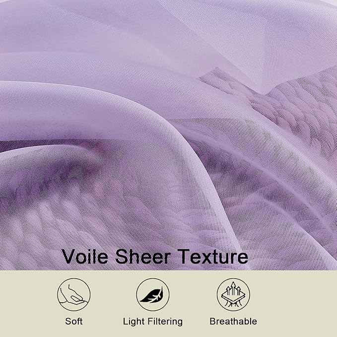 Sheer Lavender Curtains for Bedroom Living Room 54 Inch Length 2 Panels Set, Solid Soft Airy Light Filtering Window Treatments, Modern Rod Pocket Drapes, Lavender, 42" Wx54 L Inches