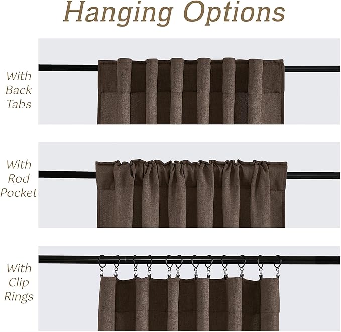 RYB HOME Natural Linen Sheer Curtains 96 inches Long for Living Room and Dining Room, Back Tab/Rod Pocket, Light Filtering Sheer Curtains and Drapes, Brown, W 52 x L 96 inches, 2 Panels Set