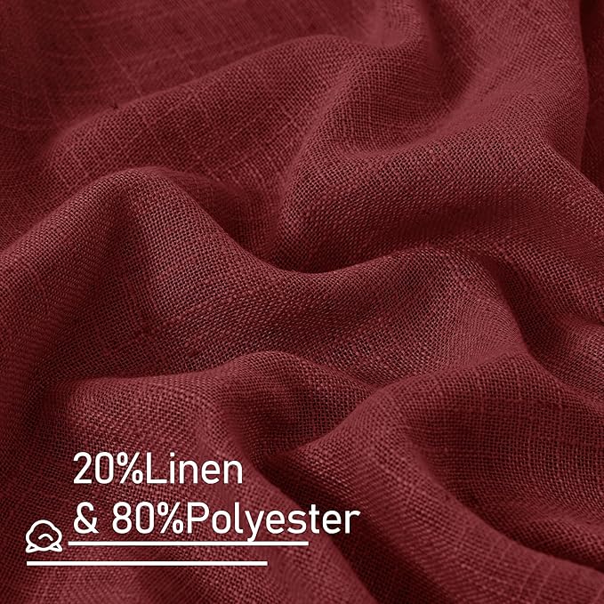 LAMIT Burgundy Red Semi Sheer Linen Curtains 45 Inches Long, Light Filtering Panels Bronze Grommet Christmas Decor Drapes for Bedroom/Window/Farmhouse, 2 Panels, 52 x 45 Inch
