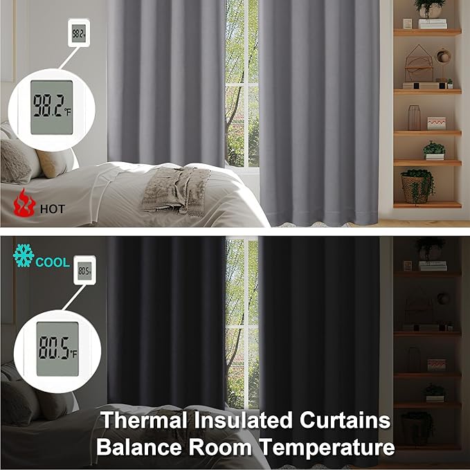 Simplebrand Ava Light Grey Short 36 Inches Blackout Curtain 2 Panels Set, Half Window Rod Pocket Privacy Curtain Tiers for Kitchen, Curtains Blackout for Bathroom Shades, W40 x L36 Inch, Light Grey